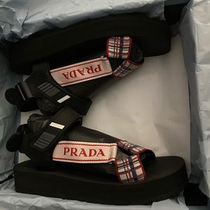 Prada brand new in box women’s logo knit sandals